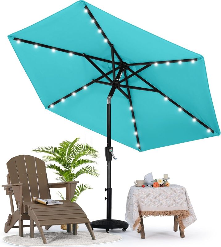 Photo 1 of MASTERCANOPY Patio Umbrella with Solar LED Lights for Outdoor Market Table (7.5ft,Turquoise)