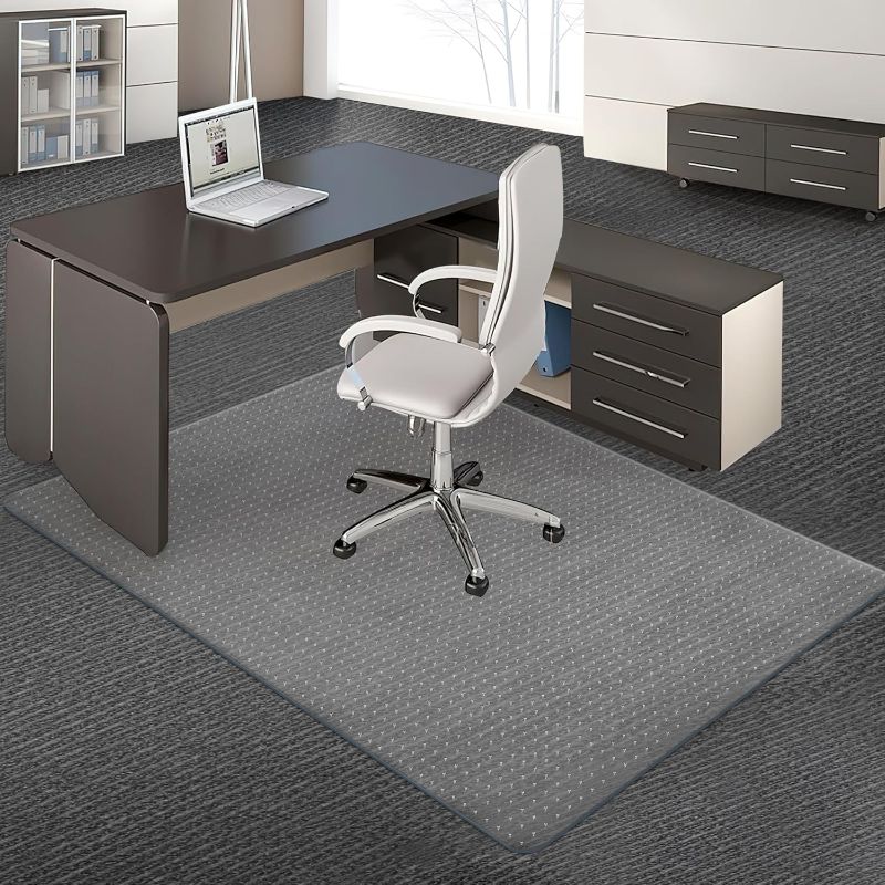 Photo 1 of BesWin Office Chair Mat for Carpet, 48'' x 60'' Clear Floor Mat for Low and No Pile Carpeted Floors, Thick and Sturdy Carpet Protector for Work, Home, Gaming, Easy Glide and Flat Without Curling