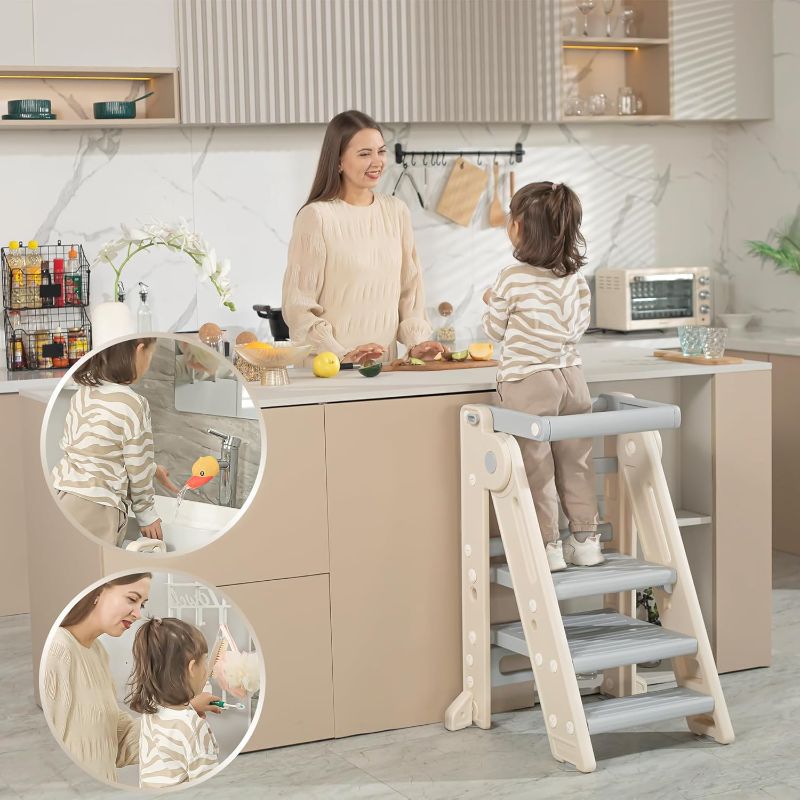 Photo 1 of Toddler Standing Tower - Adjustable Kids Kitchen Stool with Safety Rail, 2-3 Step Learning Helper for Kitchen & Bathroom Sink, Montessori Baby Child Standing Tower (CPC Certification)