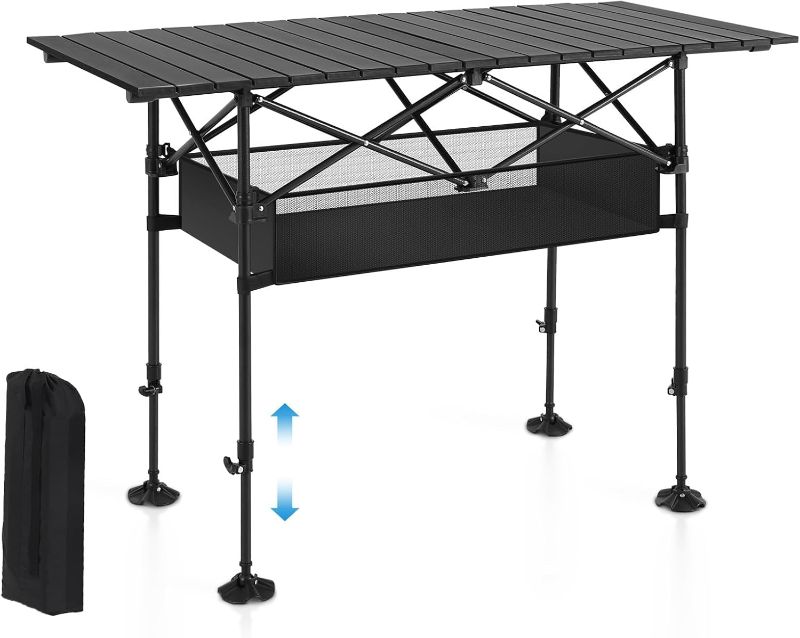 Photo 1 of ALPHA CAMP Folding Camping Table, Portable Roll-up Outdoor Table with Adjustable Height, Large Storage Bag and Carrying Bag, Tall Aluminum Table for Indoor & Outdoor Picnic BBQ Backyards Beach