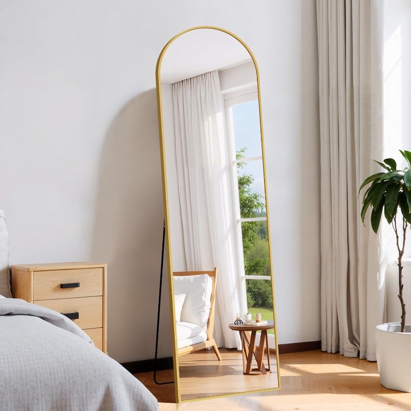 Photo 1 of Koonmi Arch Full Length Mirror, 59"x16" Floor Mirror, Full Body Mirror with Stand, Hanging or Leaning for Wall or Bedroom, Aluminum Frame, Hanging Mounted for Living Room Cloakroom, Gold