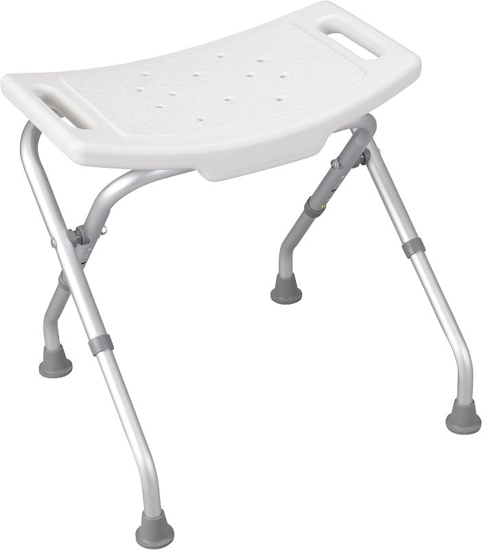 Photo 1 of Drive Medical 12486 Folding Shower Chair, Bath Bench with Drainage Holes and In-Seat Handles, Supports Users Up To 300 Pounds, White