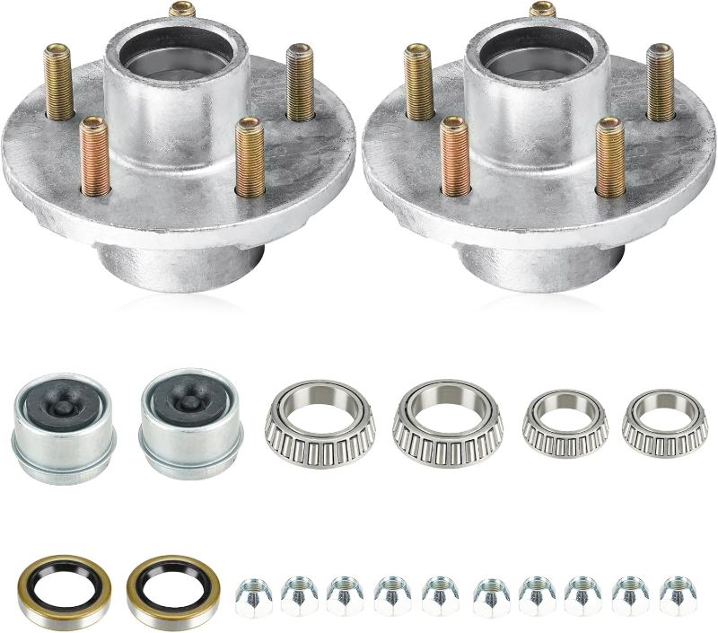 Photo 1 of 2 Sets 5 on 4.5" Bolt Circle Hot-Galvanized Idler Hub Kits for 3,500lbs Boat Trailer 1-1/16'' to 1-3/8'' Tapered Axle, Inner & Outer Cone Bearings