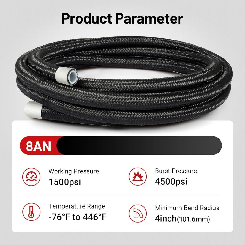 Photo 1 of
EVIL ENERGY 8AN PTFE Fuel Line Kit, AN8 E85 Nylon Braided Fuel Hose kit 20FT Black