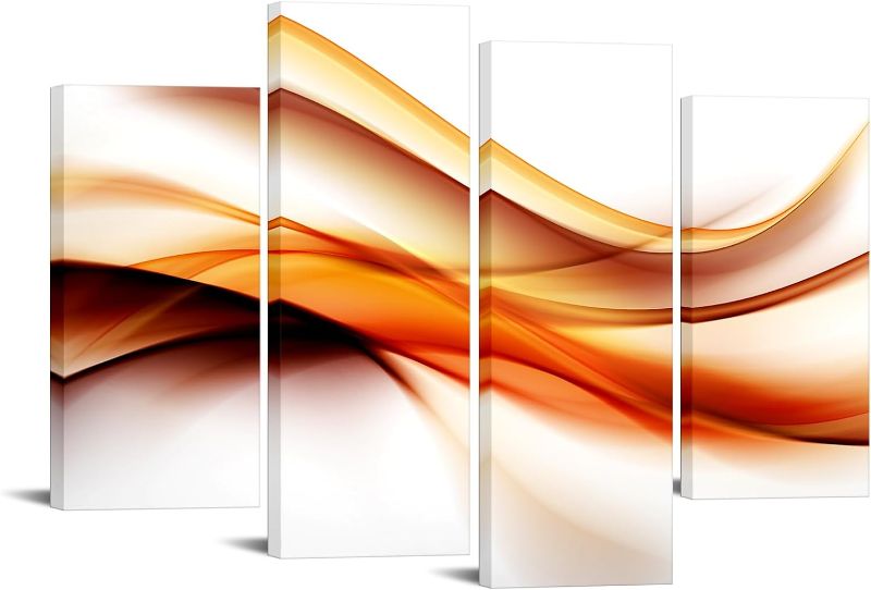 Photo 1 of KREATIVE ARTS 4-Panel Abstract Wall Art - Orange, Brown, & White Lines Painting, Canvas Print, Modern Home Decor & Gift Idea