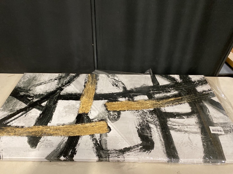 Photo 1 of Large Black and White Wall Art, Modern Paintings Gold Abstract Graffiti Canvas Artwork Wall Pictures for Living Room Bedroom Dining Room Home Office Decor 24x48 In