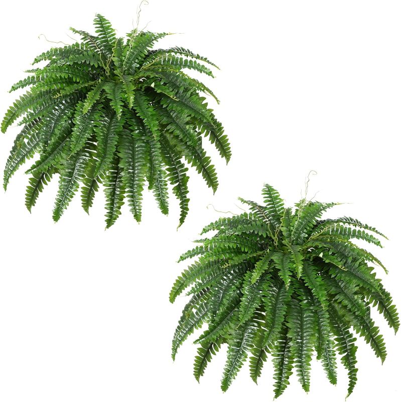 Photo 1 of Artificial Boston Fern Bush- Set of 2 Large Artificial Ferns for Outdoors, 45Inch Large Faux Ferns, Suitable for Office & Living Room Decor, 55Branches for Each Bouquet