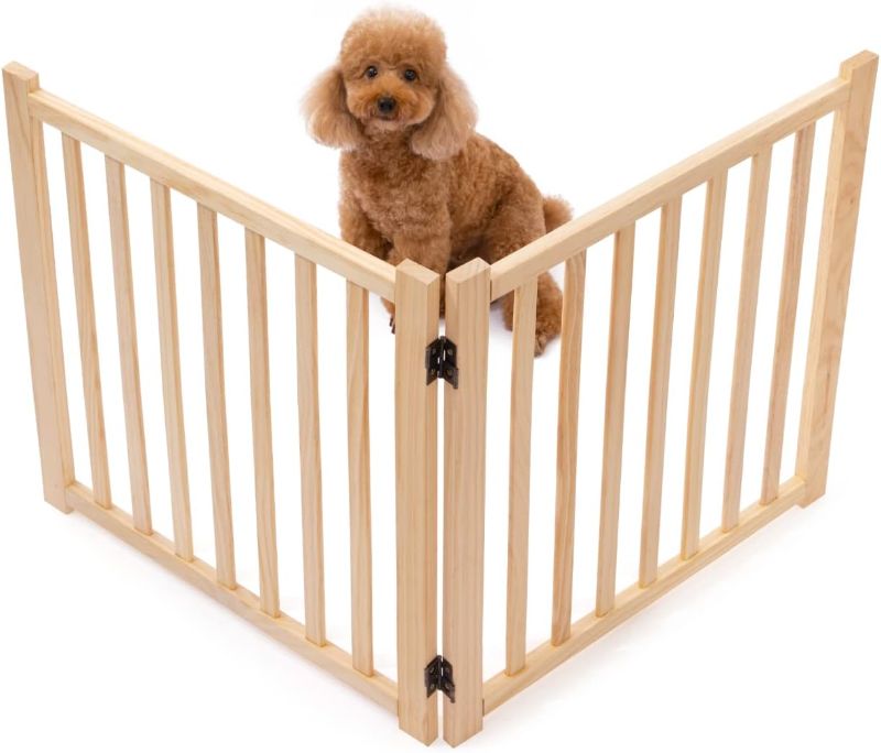 Photo 1 of Wood FreeStanding Pet Gate for Dogs,Wooden Dog Gates for Doorways, Stairs,The House, Dog Fences Indoor Puppy Gate-2 Panel H:23”