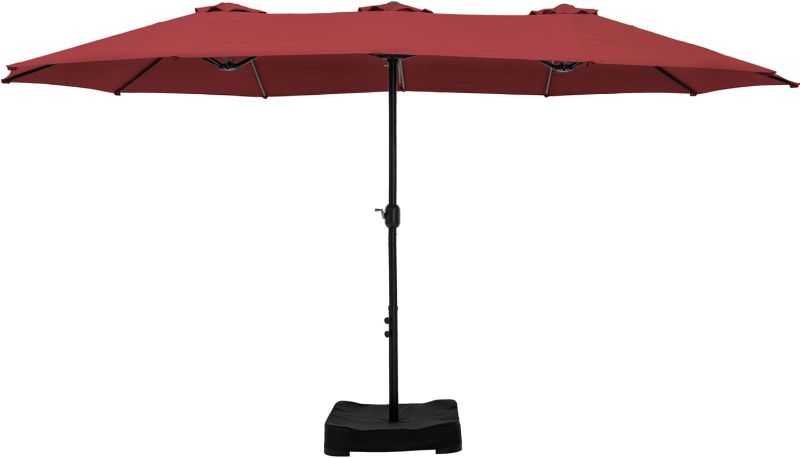 Photo 1 of HERA'S PALACE Umbrella Patio Outdoor with Base 13ft Rectangle Table Double Market Umbrellas Clearance Large Included Stand for Deck Outside Pool Picnic Inground Yard Commercial, Burgundy