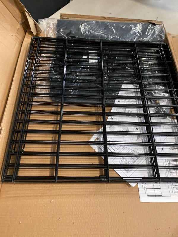 Photo 1 of Dog Pen Pet Playpen Dog Fence Indoor Foldable Metal Wire Exercise Puppy Play Yard Pet Enclosure Indoor Outdoor 8 Panels 36 Inch with Bottom Pad/Top Cover(Black 36 Bottom Cover)