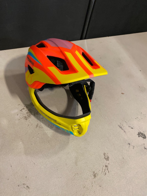 Photo 1 of ROCKBROS Kids Full Face Helmet Kids Bike Helmets Lightweight Toddler Mountain Bike Helmet Detachable for MTB BMX Skating Cycling Scooter Safety Bicycle Helmets for Youth Child Boys Girls Ages 3-16