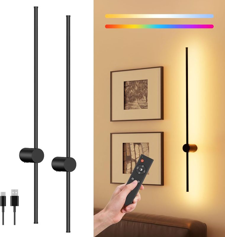 Photo 1 of 40" Battery Operated Wall Sconce, 10000mAh Rechargeable Wireless Sconces Set of 2, Dimmable Wall Sconces with Remote Control, 18 Color Modes Non Hardwired Wall Sconces, 10 Hours Using Time