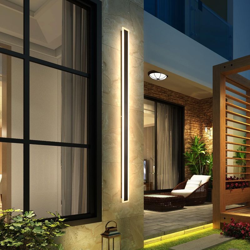 Photo 1 of 59 Inch Modern Outdoor Wall Light, Dimmable 3000K-6000K Linear Exterior Wall Sconce Ip65 Waterproof Black LED Long Outdoor Wall Mount Lights for House Garage Patio Porch