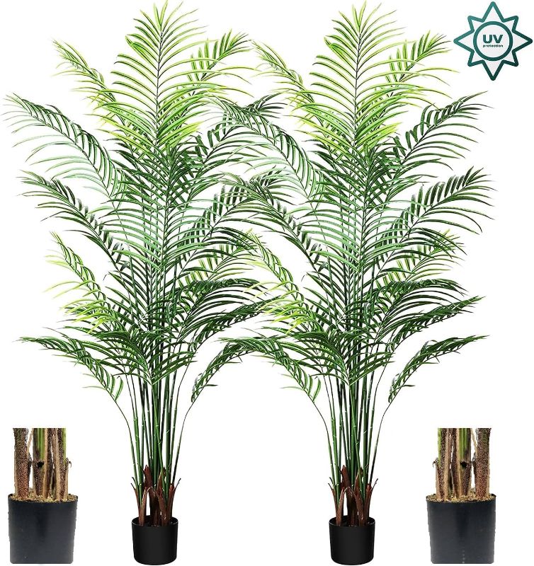 Photo 1 of 5ft Artificial Areca Palm Plant Fake Palm Tree with 17 Trunks Pre-Potted Artificial Plant with Realistic Moss for Home Office Faux Tree for Indoor Outdoor (5 Feet-2 Pack)