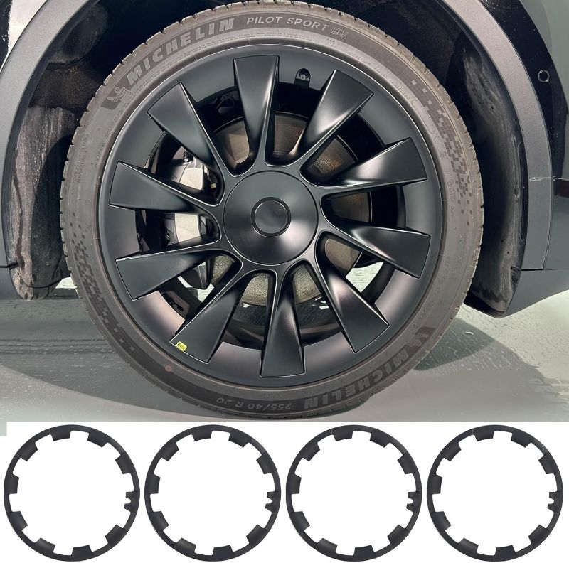 Photo 1 of for Tesla Model Y 20 Inch Wheel Rim Protector Hubcaps Induction Wheels Rim Cover Tire Trim Rings Matte Black 4Pcs Model Y Accessories