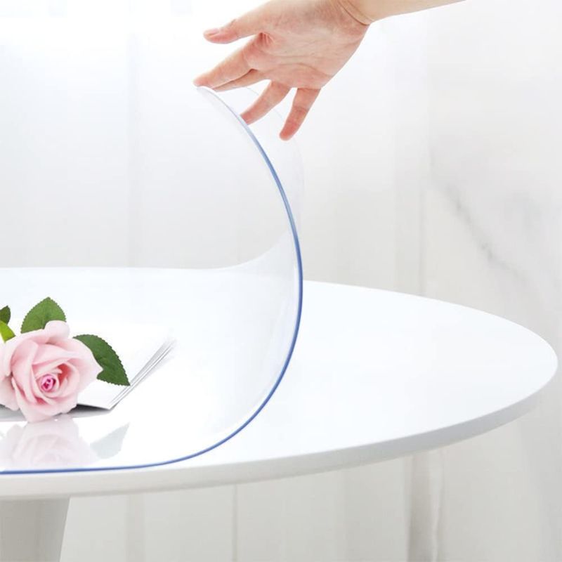 Photo 1 of 28 Inch Round Clear Plastic Table Protector for Dining Room Table PVC Tablecloth Protective Cover Pad Wood Furniture Vinyl Desk Blotter Mats Table Runner Pad for Kitchen Countertop Coffee Table