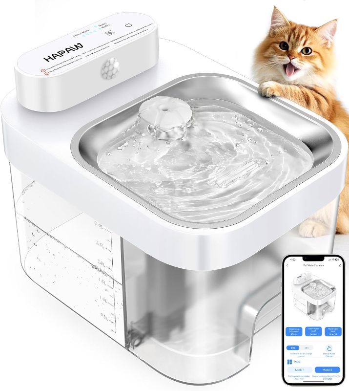 Photo 1 of Cat Water Fountain, App Monitoring Separated Clean & Waste Water Wireless Smart Pet Water Fountain, 5000mAh Battery & Plug-in Automatic Water Dispenser for Cats Indoor and 2.4G Wi-Fi, No Filter