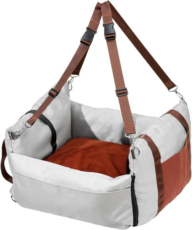 Photo 1 of Small Dog Car Seat for Small Dogs, Waterproof Dog Booster Seat for Car with Storage Pockets, Clip On Safety Leash and Thickened Memory Foam Filling, Pet Travel Carrier Bed Up to 25lbs, Gray