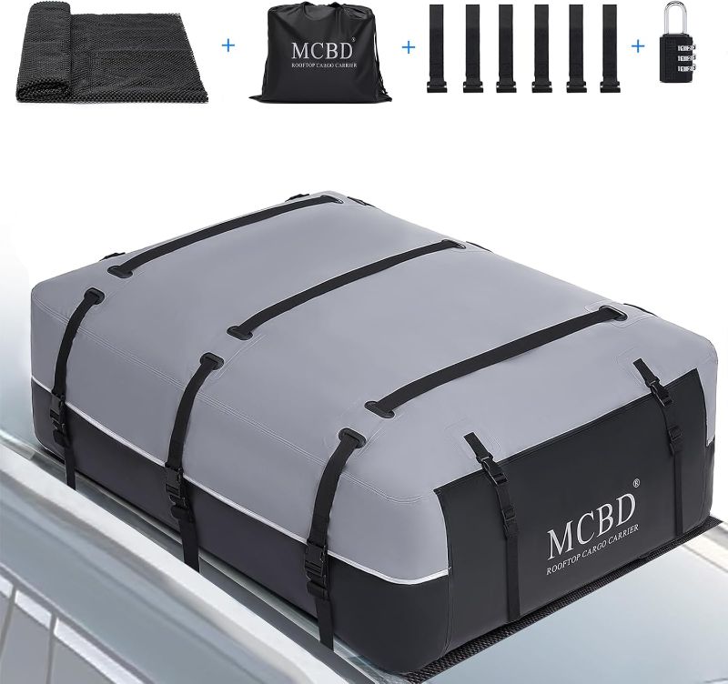 Photo 1 of MCBD Rooftop Cargo Carrier Bag, 17 Cubic Feet Waterproof Soft-Shell Car Roof Bag for All Vehicles SUV with/Without Rack, Car Top Luggage Storage Bag