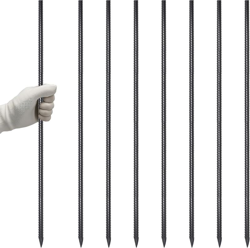 Photo 1 of VVOKGO RebarStakes 36 Inch Ground Rebar Stakes (), Heavy Duty Hook Ground Anchors, Steel Plant Support Garden Stake with Chisel Point end Black Plastic Spraying for Anti-Rust