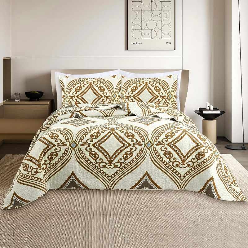 Photo 1 of Quilt Set King Size - King Quilts Bedding Set, 100% Cotton Reversible Luxury Comforter Set, Paisley Farmhouse Floral Boho Striped Patchwork Bedspreads Set with Shams for All Season