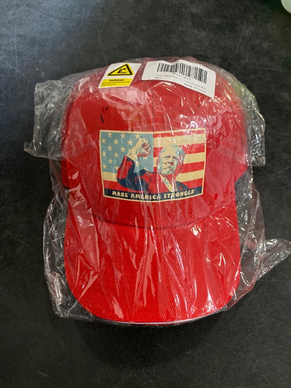 Photo 1 of Trump Portrait Baseball Cap with American Flag Design - Red Patriotic Adjustable Hat for Men & Women