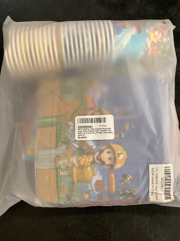 Photo 1 of Super Cartoon Brother Birthday Decorations Tableware - Super Theme Brother Birthday Party Supplies, Paper Plate, Napkin, Cup, Disposable Cutlery, Super Video Game Party Decorations | Serve 24