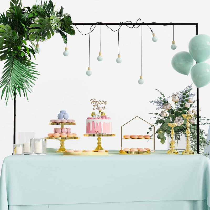 Photo 1 of Over The Table Rod Stand with Clamps Adjustable 13''-42'' Tall 29"-98" Length Black Table Arch Hanging for Wedding Birthday Party Halloween Christmas