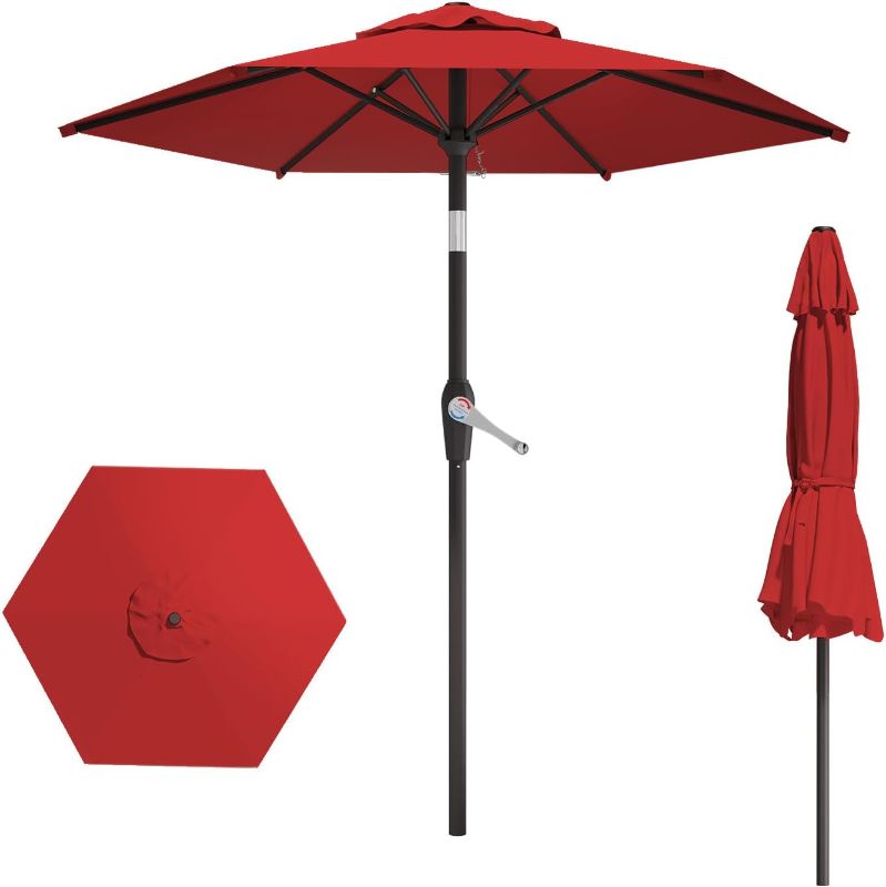 Photo 1 of 7.5FT Patio Umbrella Table Market Umbrella w/Tilt and Crank Heavy-Duty Round Outdoor Umbrellas for Garden, Deck, Backyard, Pool and Beach, Red