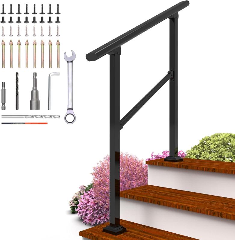 Photo 1 of Hand Rails for Outdoor Steps,Railings for Outdoor Steps,3 Step Handrails for Outdoor Steps,Porch Handrail Wrought Iron Railing Kit for Concrete,Brick,Wood Steps