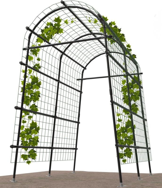 Photo 1 of Garden Arch Trellis 7FT Extra Tall Polyethylene-Coated Stainless Steel Garden Trellis for Climbing Plants Outdoor Garden Trellis Arch for Cucumber Trellis, Gardening Trellis with Clips Trellis Netting