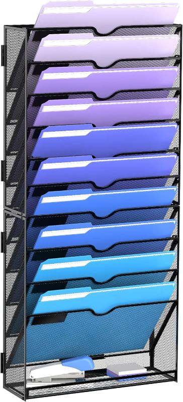 Photo 1 of DALTACK 11-Tier Wall File Organizer, Mesh Hanging File Organizer, Mail Organizer Wall Mounted for Papers Folders Clipboard Magazine, Office Organization & Storage, Assembly Needed, Black, 2 Pack