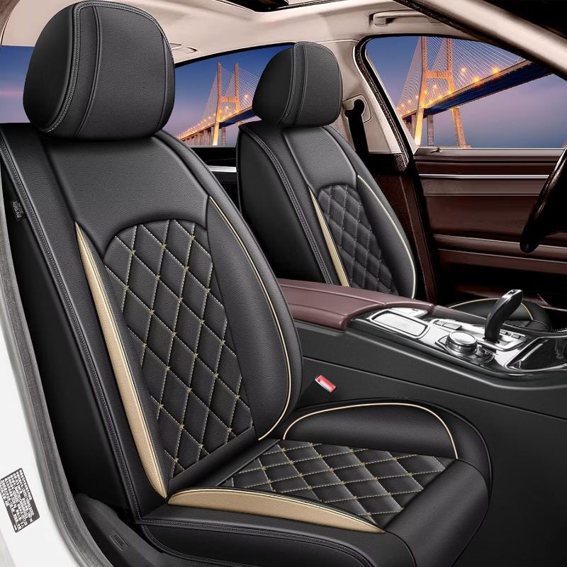 Photo 1 of 2 Front Car Seat Cover Fit for Hyundai Elantra 2000-2025 | Waterproof Luxury Leather Seat Covers Protector | Compatible with Airbag & Easy to Install | Automotive Accessories (2 Seats, Golden)