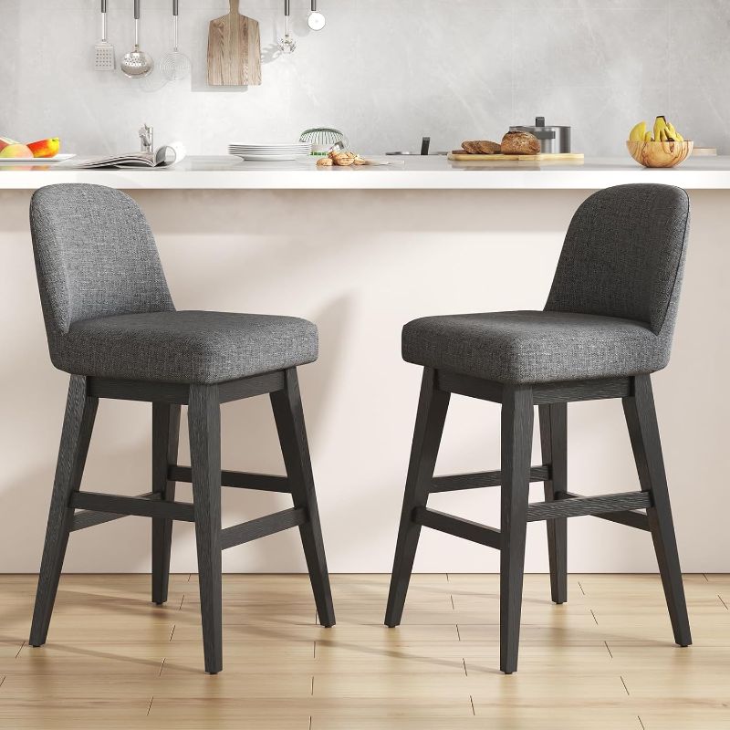 Photo 1 of Leyu&Hafort Bar Stools Set of 2, Counter Height bar stools,360° Swivel FSC Certified Modern Upholstered Barstools with Backs for Kitchen Island, 30" H Seat Height, Charcoal