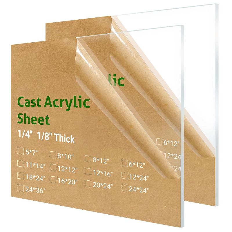 Photo 1 of 2 Pieces 20" x 24" Cast Plexiglass Sheet -1/8" Thick Clear Acrylic Sheet Clear Plastic Sheet, for Sign,Craft, Photo Frame, DIY Display Projects