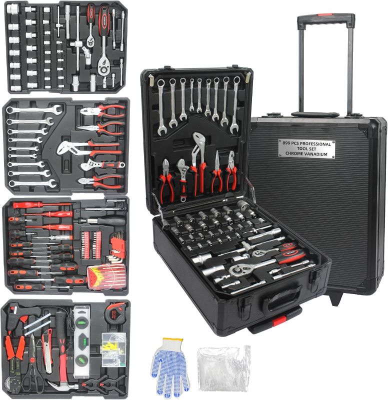 Photo 1 of 899 Piece Tool Set Household Hand Tool Set Basic Tool Set, Complete Tool Box Set House Tool Kit Set, Home Tool Set Rolling Tool Box with Tools, Repair Tool Kit Toolbox Storage Organizer
