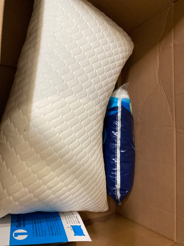 Photo 1 of Cooling Side Sleeper Pillow for Neck and Shoulder Pain, Luxury Shredded Memory Foam Curved Bed Pillows for Sleeping Set of 1- Adjustable Queen Size- Washable Cover Crescent White