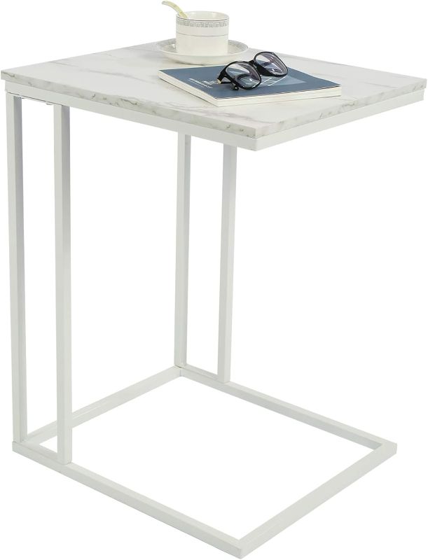 Photo 1 of Function Home C Shaped Side Table, C Sofa Table, Couch Tables That Slide Under, Narrow Bedside End Table for Living Room Bedroom Small Space, White Wood Top and Metal Frame