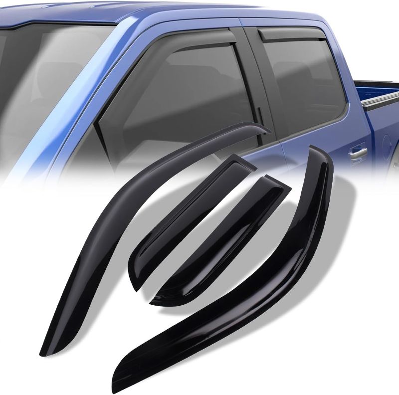 Photo 1 of Rain Guards for Car Windows Compatible with 2004-2014 Ford F150 Extended Cab,Smoke Tape-on Type Windows Visors Sun/Rain Guards,4PCS Slim Style Side Window Wind Deflectors