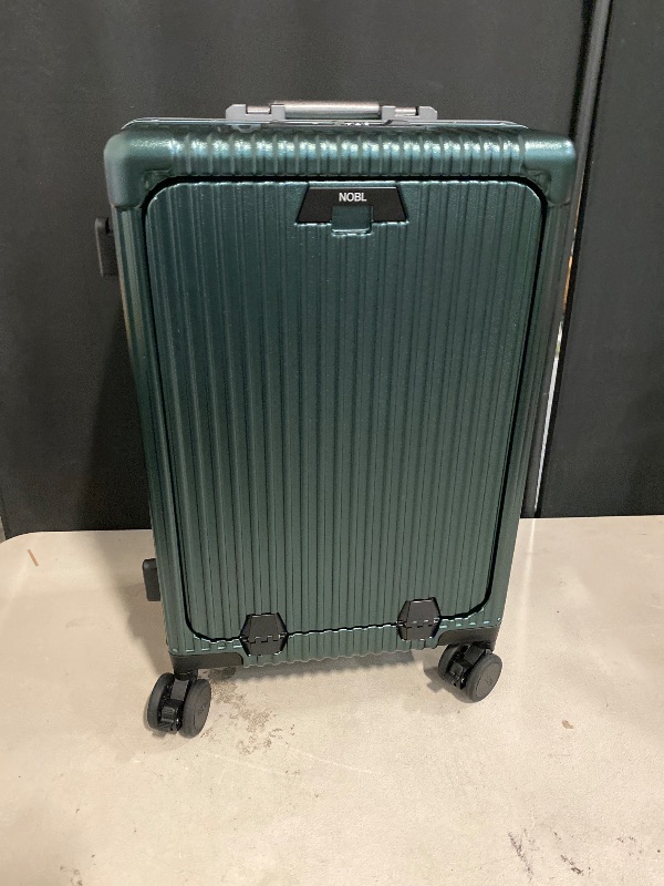 Photo 1 of NOBL Travel Carry On Luggage, Noble Zipperless Aluminum Frame PC Hard Shell Suitcase, 23.5x15.5x10 Airline Approved, 360° Spinner Wheels, TSA Locks, USB Charging Port, Cup & Phone Holder -Forest Green