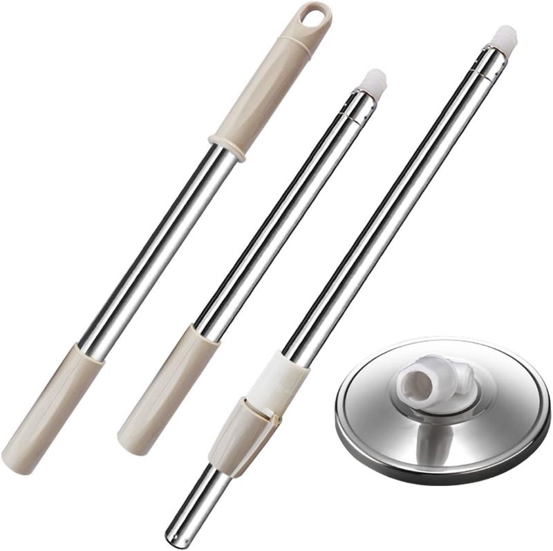 Photo 1 of Extended Spin Mop Replacement Mop Handle, Upgraded 60-inch 360 Degrees Rotating Telescopic Replacement Mop Stick for Spin Mop Bucket Cleaning System (Stainless Steel Disc, Khaki)