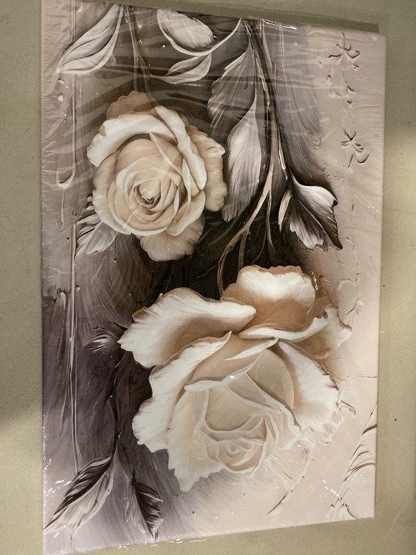 Photo 1 of Elegant White Rose Canvas Art Modern Abstract Floral Wall Decor Picture White Blooming Flowers Poster Print Painting for Office Living Room Bedroom Bathroom Home Decorate Prepare To Hang