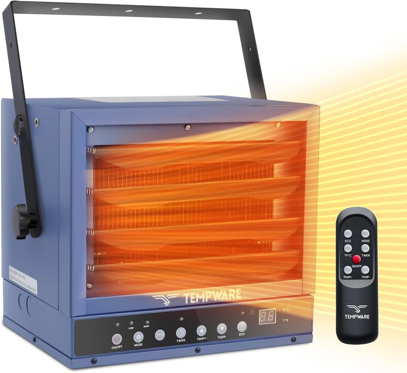 Photo 1 of Garage Heater Electric 240V, 5000-Watt Hardwired Ceiling Mount Shop Heater with Remote, Digital Fan Forced 240 Volt Workshop Heater for Indoor Use with Overheat Protection and 12-Hour Timer