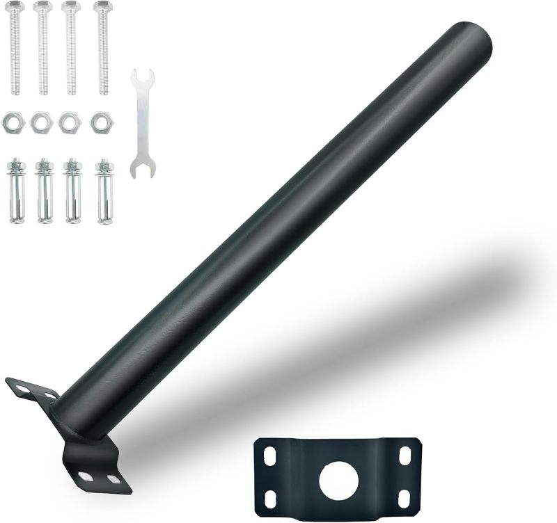 Photo 1 of Light Pole Mount,20 Inch Length Solar Pole Mounting Bracket Extension Kit Wall Flag Black Metal Pipes Barn Light Fixture Antenna Adapter Outdoor Arm for LED Street Light (20 inches Black)