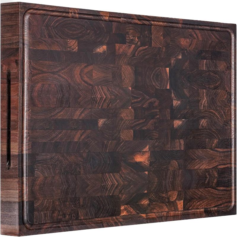 Photo 1 of AZRHOM Extra Large Thick Walnut Wood End Grain Cutting Board 24x18x2 In, Wooden Butcher Block, Chopping Board For Kitchen with Juice Groove Handles Non-Slip Pats (Gift Box)