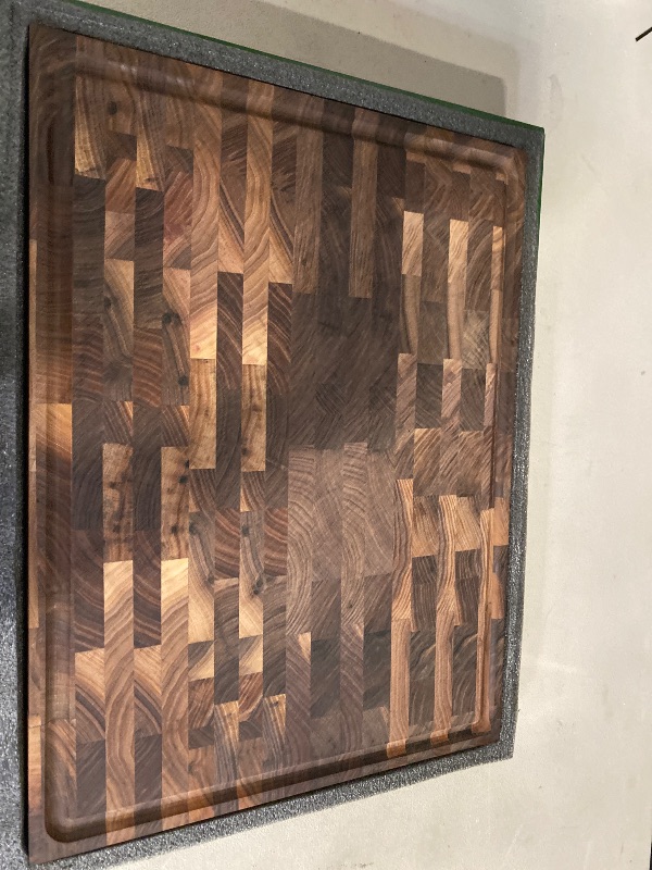 Photo 1 of AZRHOM Extra Large Thick Walnut Wood End Grain Cutting Board 24x18x2 In, Wooden Butcher Block, Chopping Board For Kitchen with Juice Groove Handles Non-Slip Pats (Gift Box)