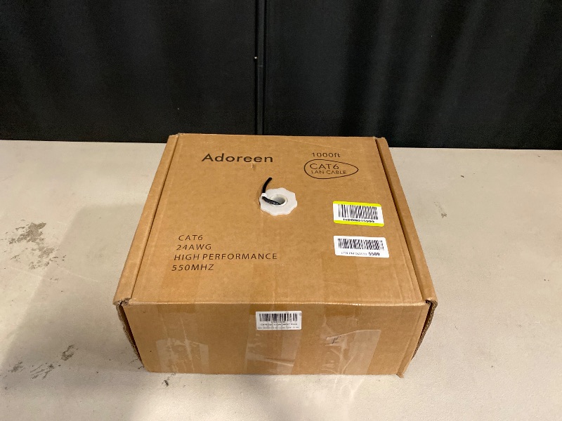 Photo 1 of Adoreen Bulk Cat 6 Ethernet Cable 1000 Ft Black, Easy Pull Box, 24AWG CCA, 10Gbps 550Mhz, POE,Soft Flexible Smooth UTP Internet Network Cable-Running FT Count