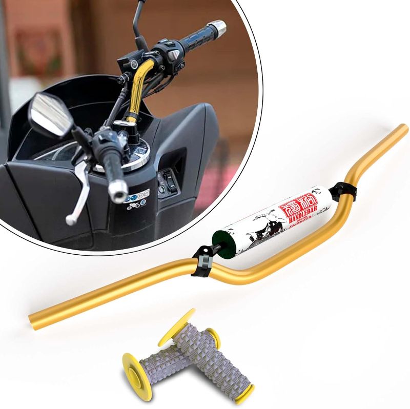 Photo 1 of 7/8 Handlebars with Foam Pad Grips Brackets for KLX110 Ninja650r RFZ CRF70 TAO TAO SSR128 Grom etc.ATV Pit Bike Dirt Bike (Gold)