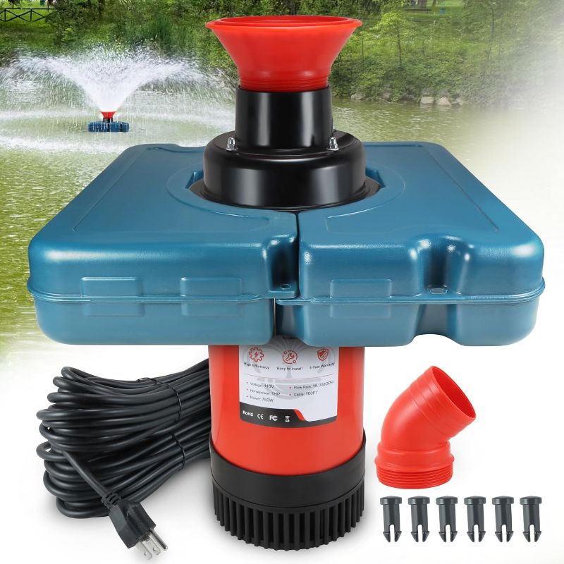 Photo 1 of Pond Fountain Aerator, F1-4 1HP 750W 110V PowerfuI Floating Pond Fountain Pump With 100 FT Power Cord, Outdoor Pond Aerating Fountains Cascade Pump for Small Large Ponds Lake Pond Jet System