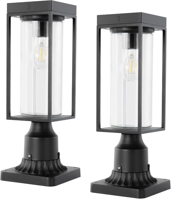 Photo 1 of LUTEC 2 Pack Solar Post Lights, Dusk to Dawn Aluminium Lamp with Pier Mount Base, Exterior Black Solar Fence Light Outdoor Waterproof for Garden Yard Patio